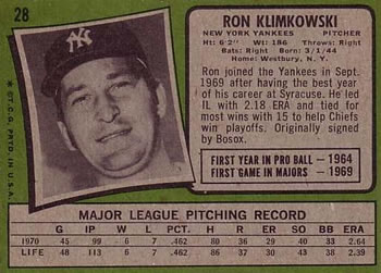 Ron Klimkowski  baseball card collectible - Main Image 2