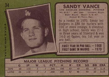 Sandy Vance  baseball card collectible - Main Image 2