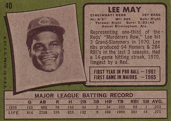 Lee May  baseball card collectible - Main Image 2