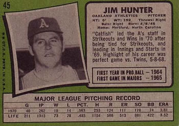 Jim Hunter  baseball card collectible - Main Image 2