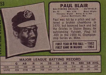 Paul Blair  baseball card collectible - Main Image 2