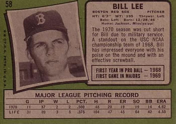 Bill Lee  baseball card collectible - Main Image 2