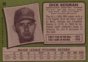 Dick Bosman  baseball card collectible - Main Image 2
