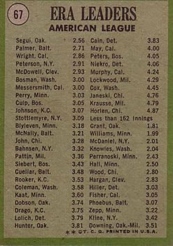 1970 American League ERA Leaders (Diego Segui / Jim Palmer / Clyde Wright)  baseball card collectible - Main Image 2