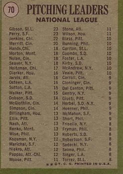 1970 National League Pitching Leaders (Bob Gibson / Gaylord Perry / Fergie Jenkins)  baseball card collectible - Main Image 2