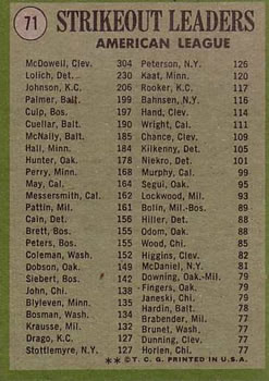 1970 American League Strikeout Leaders (Sam McDowell / Mickey Lolich / Bob Johnson)  baseball card collectible - Main Image 2
