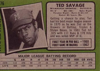 Ted Savage  baseball card collectible - Main Image 2