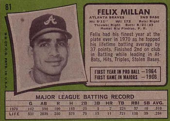 Felix Millan  baseball card collectible - Main Image 2