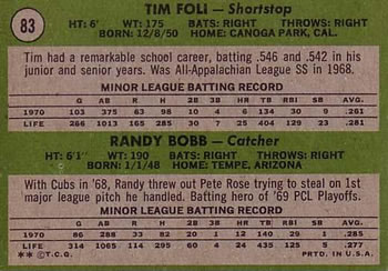Mets 1971 Rookie Stars (Tim Foli / Randy Bobb)  baseball card collectible - Main Image 2
