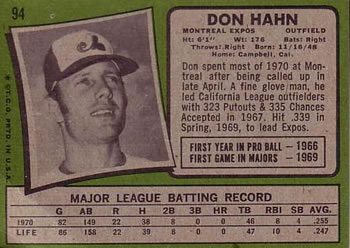 Don Hahn  baseball card collectible - Main Image 2