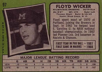 Floyd Wicker  baseball card collectible - Main Image 2