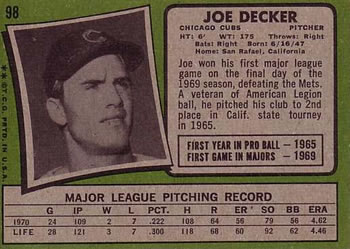 Joe Decker  baseball card collectible - Main Image 2