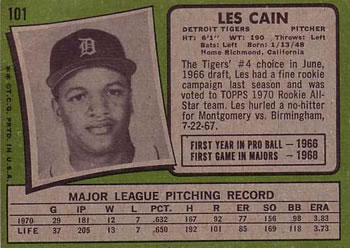 Les Cain  baseball card collectible - Main Image 2