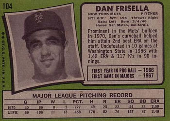 Dan Frisella  baseball card collectible - Main Image 2