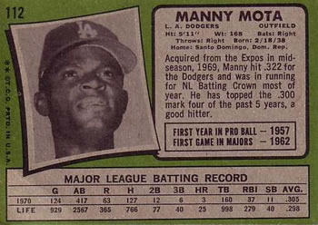 Manny Mota  baseball card collectible - Main Image 2