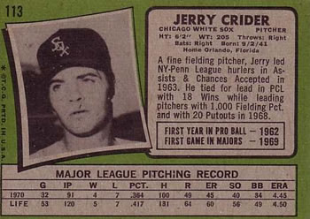Jerry Crider  baseball card collectible - Main Image 2
