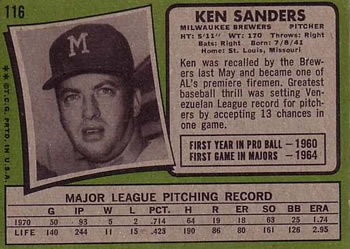 Ken Sanders  baseball card collectible - Main Image 2