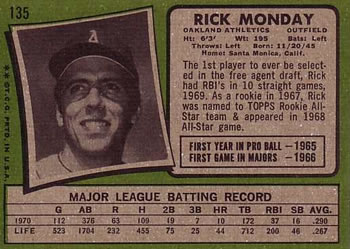 Rick Monday  baseball card collectible - Main Image 2