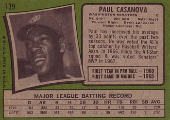 Paul Casanova  baseball card collectible - Main Image 2