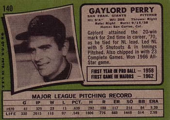 Gaylord Perry  baseball card collectible - Main Image 2