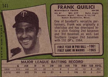 Frank Quilici  baseball card collectible - Main Image 2