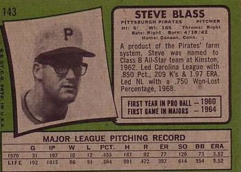 Steve Blass  baseball card collectible - Main Image 2