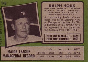 Ralph Houk  baseball card collectible - Main Image 2