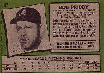 Bob Priddy  baseball card collectible - Main Image 2