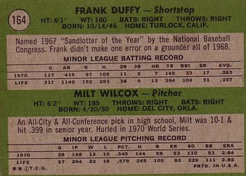 Reds 1971 Rookie Stars (Frank Duffy / Milt Wilcox)  baseball card collectible - Main Image 2