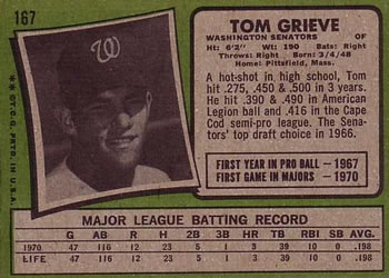 Tom Grieve  baseball card collectible - Main Image 2