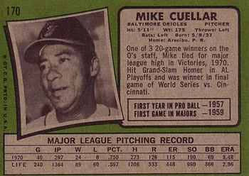 Mike Cuellar  baseball card collectible - Main Image 2
