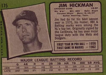 Jim Hickman  baseball card collectible - Main Image 2