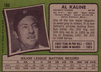 Al Kaline  baseball card collectible - Main Image 2