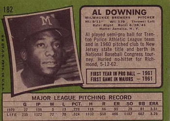 Al Downing  baseball card collectible - Main Image 2