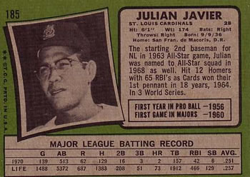 Julian Javier  baseball card collectible - Main Image 2