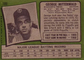 George Mitterwald  baseball card collectible - Main Image 2