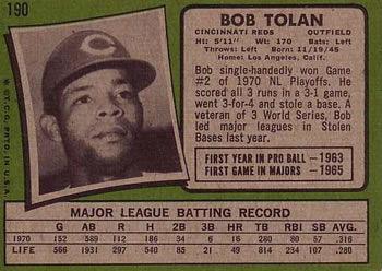 Bob Tolan  baseball card collectible - Main Image 2