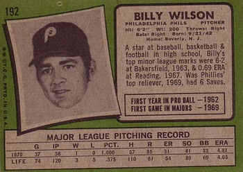 Billy Wilson  baseball card collectible - Main Image 2