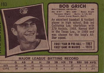 Bob Grich  baseball card collectible - Main Image 2