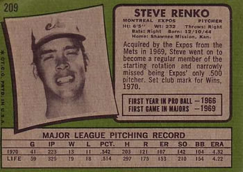 Steve Renko  baseball card collectible - Main Image 2