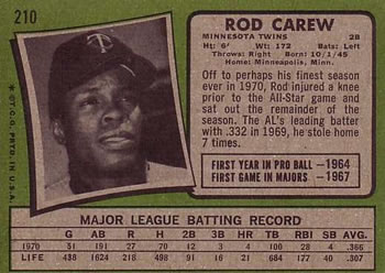 Rod Carew  baseball card collectible - Main Image 2