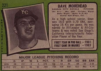 Dave Morehead  baseball card collectible - Main Image 2