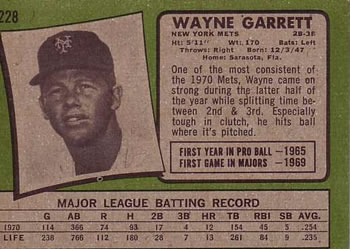 Wayne Garrett  baseball card collectible - Main Image 2
