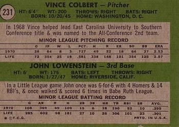 Indians 1971 Rookie Stars (Vince Colbert / John Lowenstein)  baseball card collectible - Main Image 2
