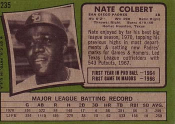 Nate Colbert  baseball card collectible - Main Image 2