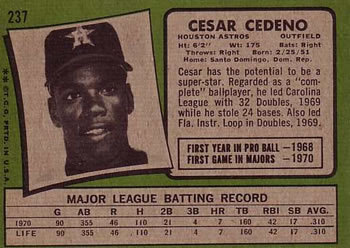 Cesar Cedeno  baseball card collectible - Main Image 2