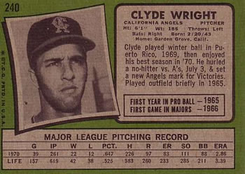 Clyde Wright  baseball card collectible - Main Image 2