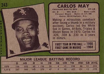 Carlos May  baseball card collectible - Main Image 2