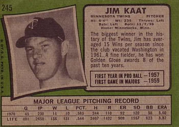 Jim Kaat  baseball card collectible - Main Image 2