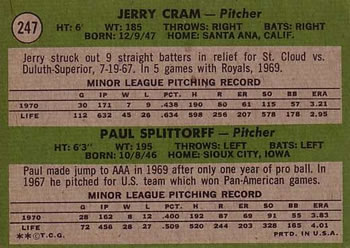 Royals 1971 Rookie Stars (Jerry Cram / Paul Splittorff)  baseball card collectible - Main Image 2